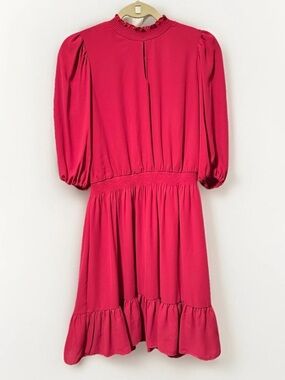 Nanette Lepore Pink Feminine Drop Waist Ruffle Puff Sleeve Midi Dress Office 6